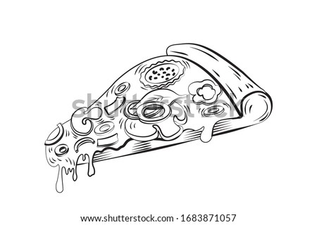 Pizza black and white vector illustration. Icon Italian pizza.Icon Italian pizza. A slice of pizza for the design of advertising for your restaurant business.