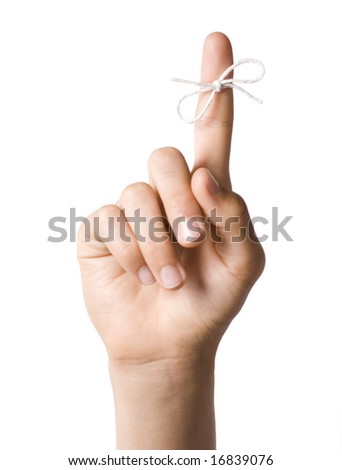 Right hand with reminder string tied to index finger isolated on white Royalty-Free Stock Photo #16839076
