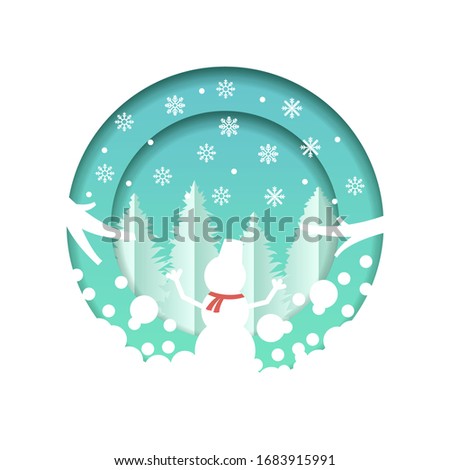 Abstract Winter Paper Cut Background Vector Snowman