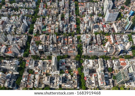 Aerial, high altitude shot of a large city