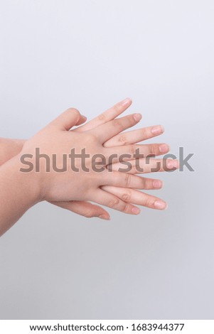 Demonstration hand washing medical procedure step by step for coronavirus germs spreading protection, germ and bacteria, health care concept, Isolated on white background.