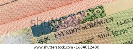 Close up Schengen visa of Spain in the passport. closed border of EC