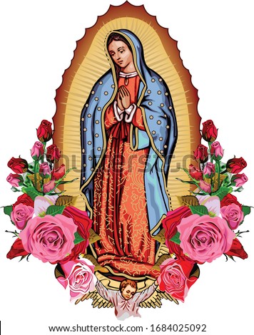 Our Lady Guadalupe with poster roses Royalty-Free Stock Photo #1684025092