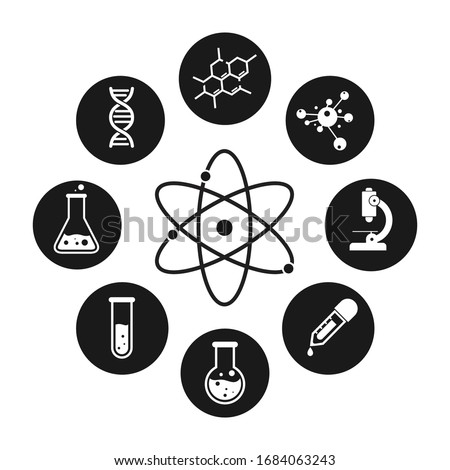 Science laboratory icons on white background. Chemistry icon vector 
Illustration Royalty-Free Stock Photo #1684063243