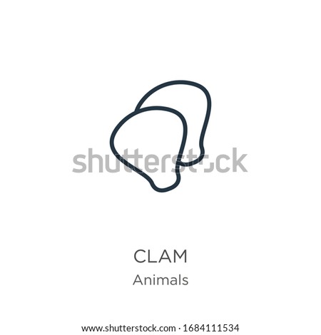 Clam icon. Thin linear clam outline icon isolated on white background from animals collection. Line vector sign, symbol for web and mobile