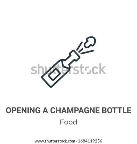 Opening a champagne bottle outline vector icon. Thin line black opening a champagne bottle icon, flat vector simple element illustration from editable food concept isolated stroke on white background