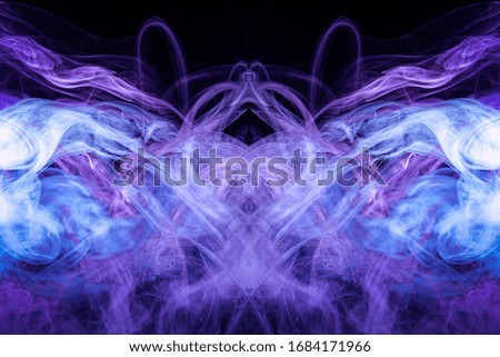 Art of balance pattern purple and blue smoke on black background. Intricate Mystic Fog
