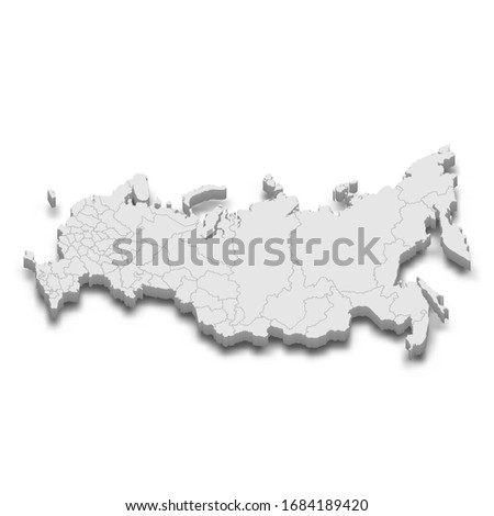 3d map of Russia with borders of regions