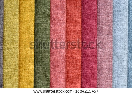 Close-up view, Sample fabric  swatches for selection as furniture wrapping materials.