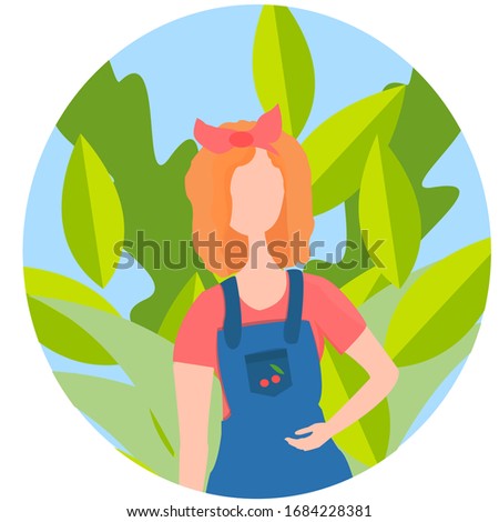 Bright colorful round avatar, faceless sspretty girl in vector design. Graphic isolated modern illustration. Social media clip art. Green, fresh and trendy