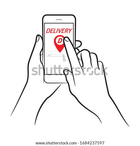 ็Hand touch phone isolated with clipping path on white background