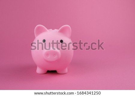 Pink piggy bank on the pink background.Concept of saving money, investment, banking or business services.