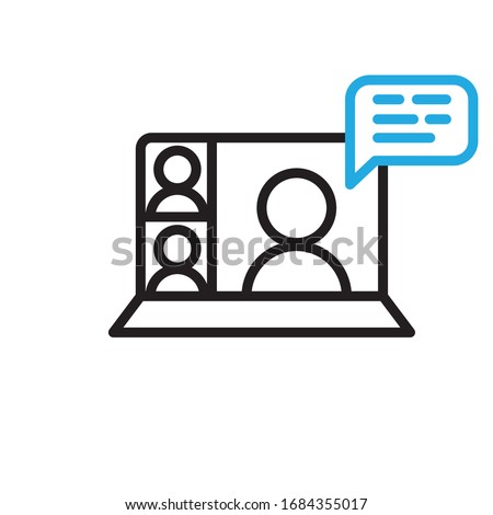 Video conference icon. People on computer screen. Home office in quarantine times. Digital communication. Internet teaching media. Royalty-Free Stock Photo #1684355017