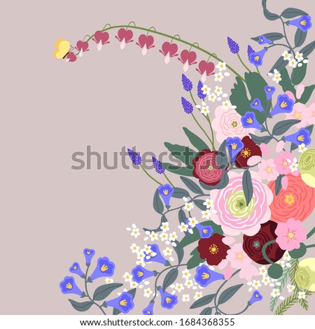 Vector. Floral arrangement template for textile, postcards, banners, flyers and others. 