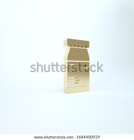 Gold Medicine bottle and pills icon isolated on white background. Bottle pill sign. Pharmacy design. 3d illustration 3D render