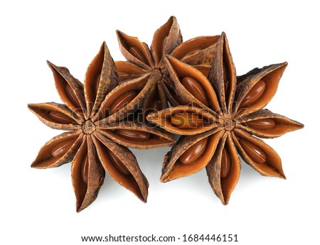 A group of star anises isolated on white background with clipping path. Royalty-Free Stock Photo #1684446151