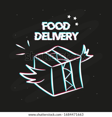 Fast food delivery service. For web design. Illustration on a black chalkboard.