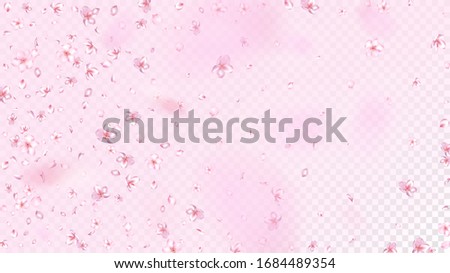 Nice Sakura Blossom Isolated Vector. Summer Showering 3d Petals Wedding Border. Japanese Gradient Flowers Illustration. Valentine, Mother's Day Magic Nice Sakura Blossom Isolated on Rose