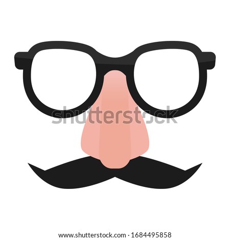 Mustache and glasses comedian props. Fun mask to hide face. isolated flat vector clipart.