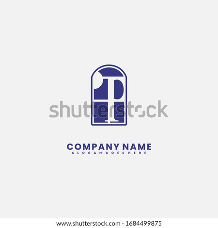 simple blue window with P logo letter sign design concept.
