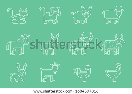 Domestic animal Icons set - Vector outline symbols of pets for the site or interface