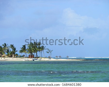 Tropical beach with palm trees and white sand at Mauritius