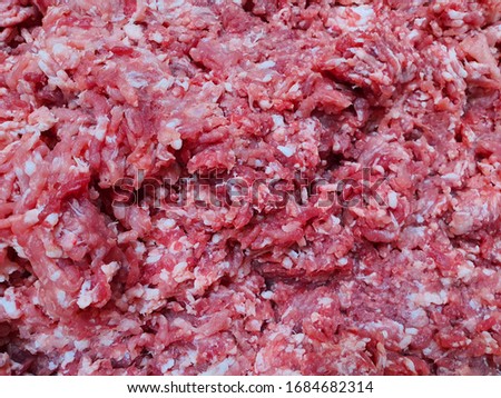 Ground pork fresh red color cooking. Ingredient meal food.