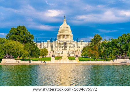 The United States Capitol, often called the Capitol Building, is the home of the United States Congress and the seat of the legislative branch of the U.S. federal government. Washington, United States Royalty-Free Stock Photo #1684695592