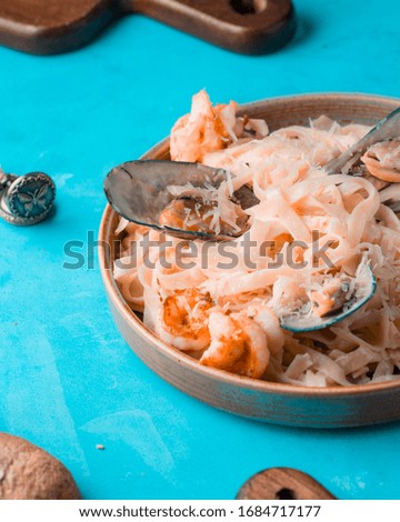 Eat shrimp on a blue background