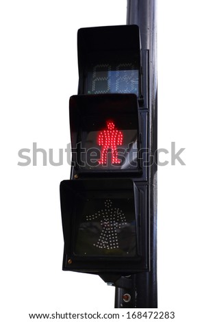red pedestrian lamp traffic light with clipping path