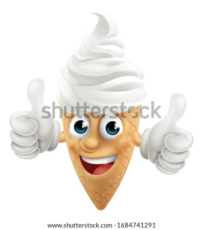 An ice cream waffle cone cartoon character mascot giving at thumbs up