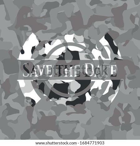 Save the Date on grey camo texture
