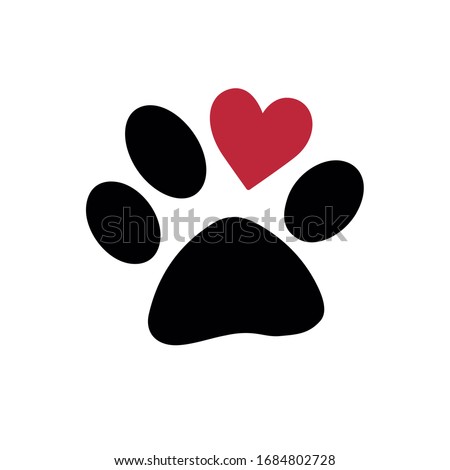 trail of dog with heart on white background