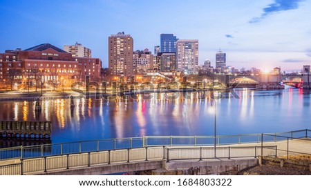 View of the architecture of Boston in Massachusetts, USA at night.
