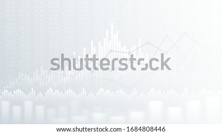 Widescreen abstract financial chart with uptrend line graph and candlestick on black and white color background Royalty-Free Stock Photo #1684808446