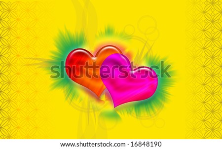 Digital illustration of love heart in yellow background	