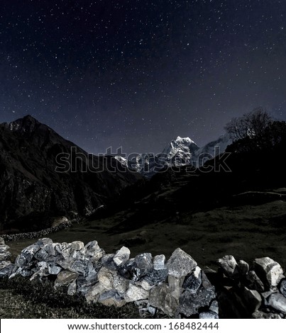 Himalayan landscape in the Moonlight - Everest region, Nepal, Himalayas