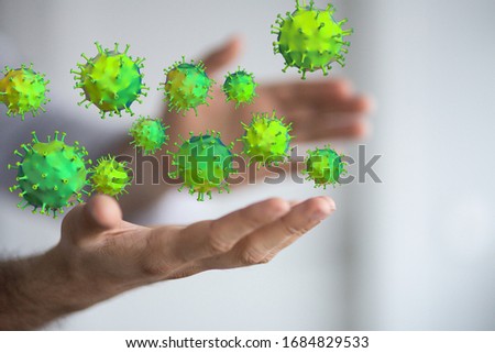 Group of virus cells. 3D illustration of virus cells
