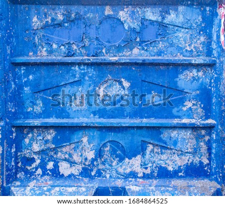 concrete blue paint old wall circle triangle ornament block stone color texture grunge backdrop architecture
