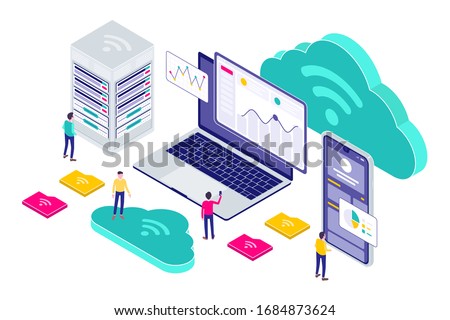Isometric Cloud Technology Modern Illustration, Web Banners, Suitable for Diagrams, Infographics, Book Illustration, Game Asset, And Other Graphic Assets Royalty-Free Stock Photo #1684873624