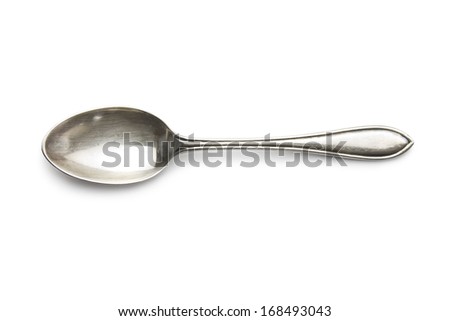 old silver spoon isolated on white with clipping path Royalty-Free Stock Photo #168493043