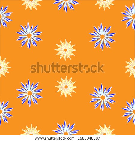 Seamless pattern on an orange background with little flowers