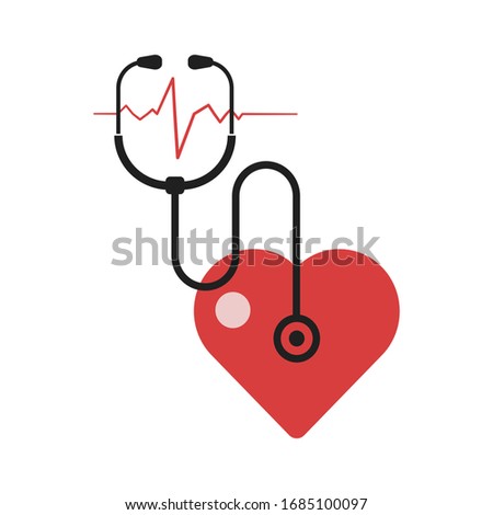 Stethoscope and heart icon or sign. Pulse care symbol. Element for medicine design.