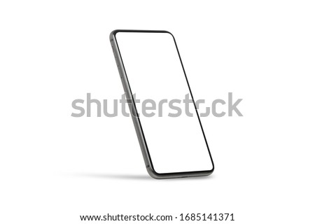 Black mobile smartphone mockup with blank screen isolated on white background with clipping path, Can use mock-up for your application or website design project. Royalty-Free Stock Photo #1685141371