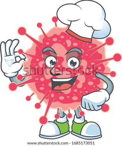 A picture of coronavirus emergency cartoon character wearing white chef hat