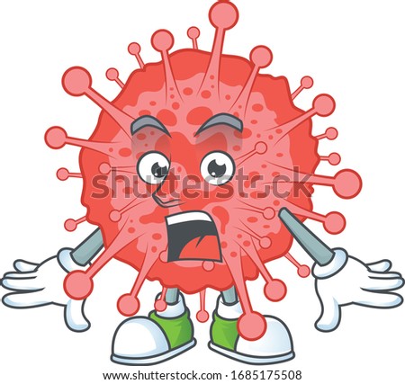 A mascot design of coronavirus disaster making a surprised gesture