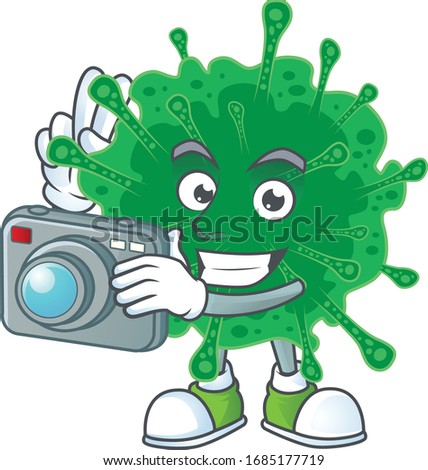 Coronavirus pneumonia mascot design as a professional photographer with a camera