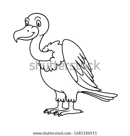 Cartoon Animal Griffon Vulture. Raster illustration. For pre school education, kindergarten and kids and children. Coloring page and books, zoo topic. With smiling happy face, friendly predator bird