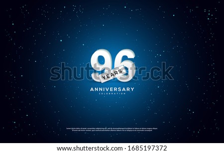 96th anniversary background with illustrations of white numbers and light effects on a blue background.