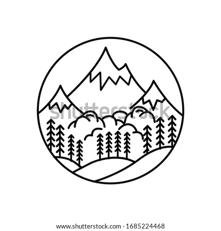 Mountain landscape and sky view line illustration